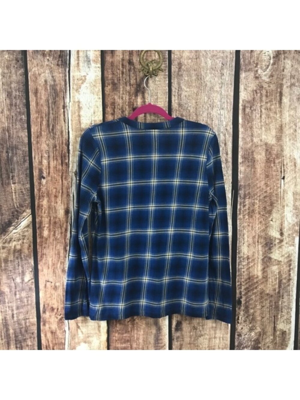 Denim Flannel Ruffled V Neck Pullover - Picture 3 of 7